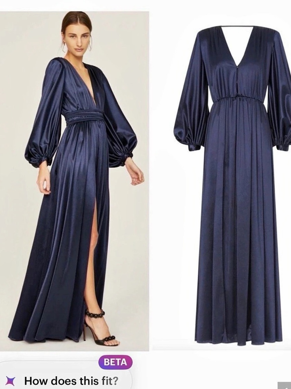 Bronx and Banco Navy Long Sleeve Satin Maxi Dress - Picture 4 of 5
